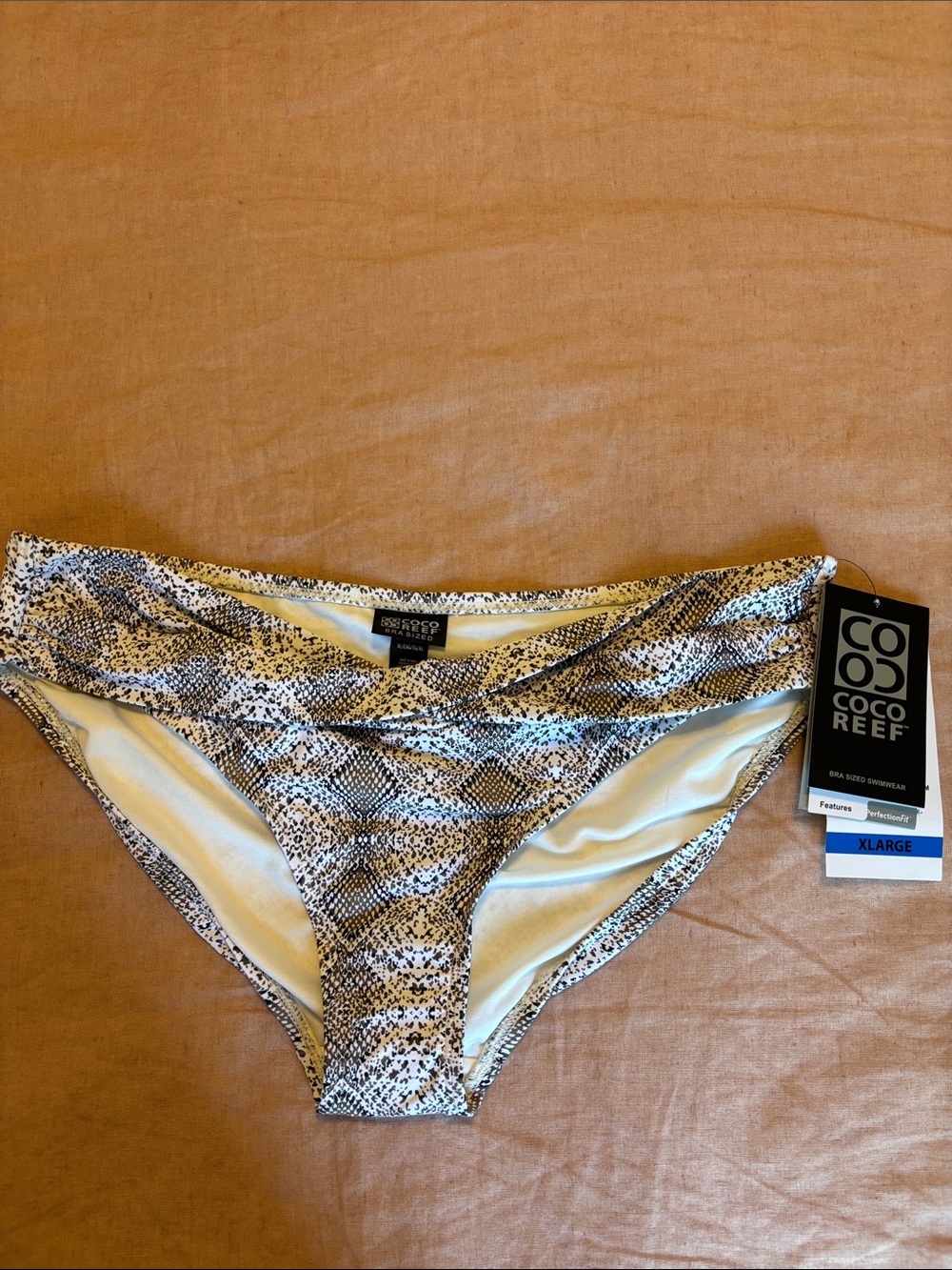 NWT Coco Reef Snake Print Bikini Bottoms - Beige, Black Size XL
